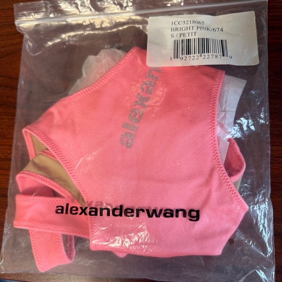 NWT Alexander Wang Rhinestone Logo Cutout Swimsuit Neon Pink One Piece Size S - Picture 10 of 10